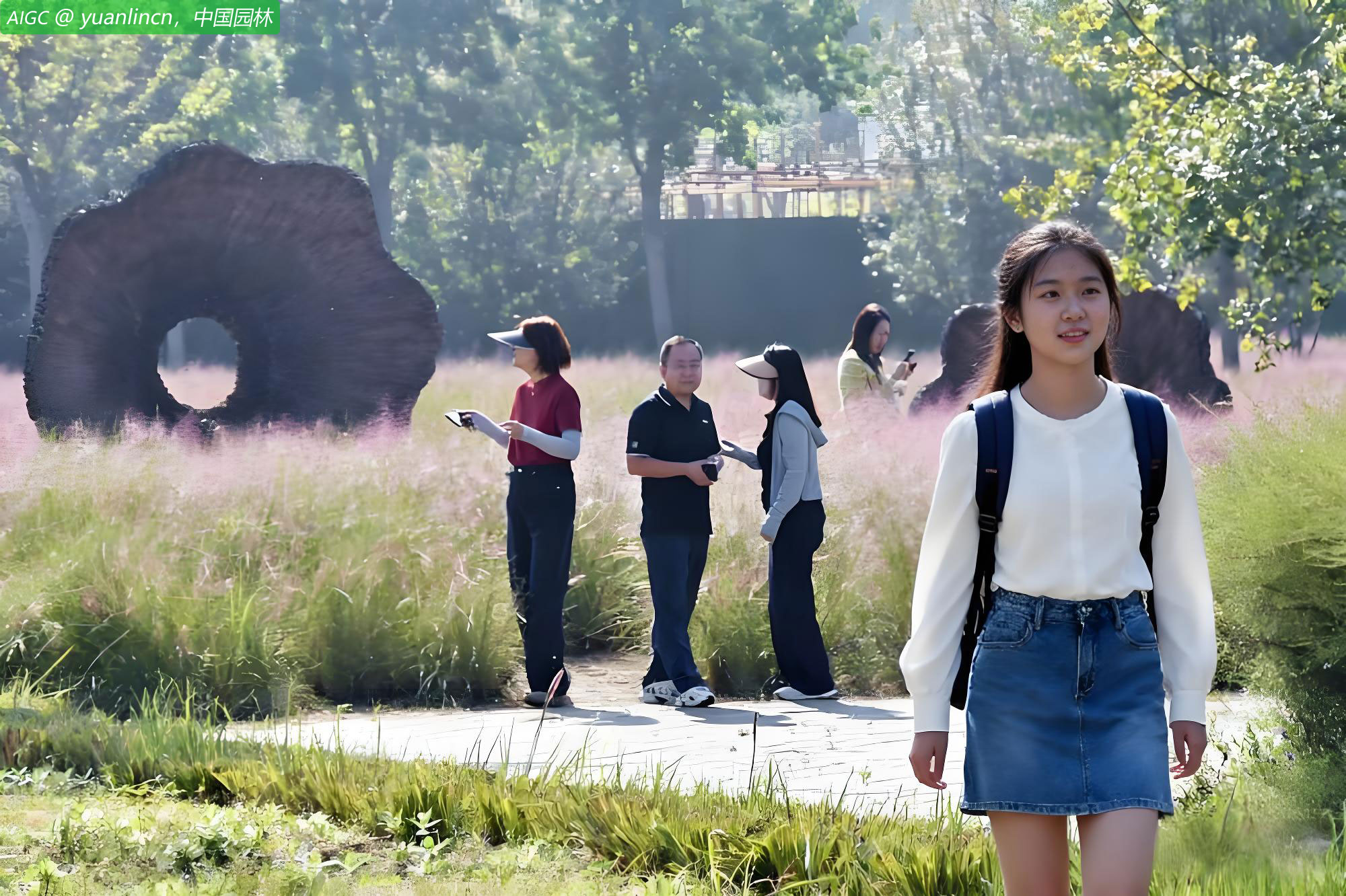 市民在北京顺义区温榆河公园内休闲游览