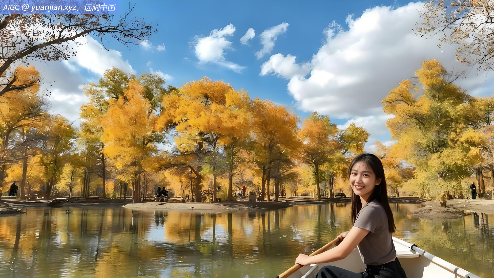 甘肃酒泉，金塔沙漠胡杨林披上“金甲”