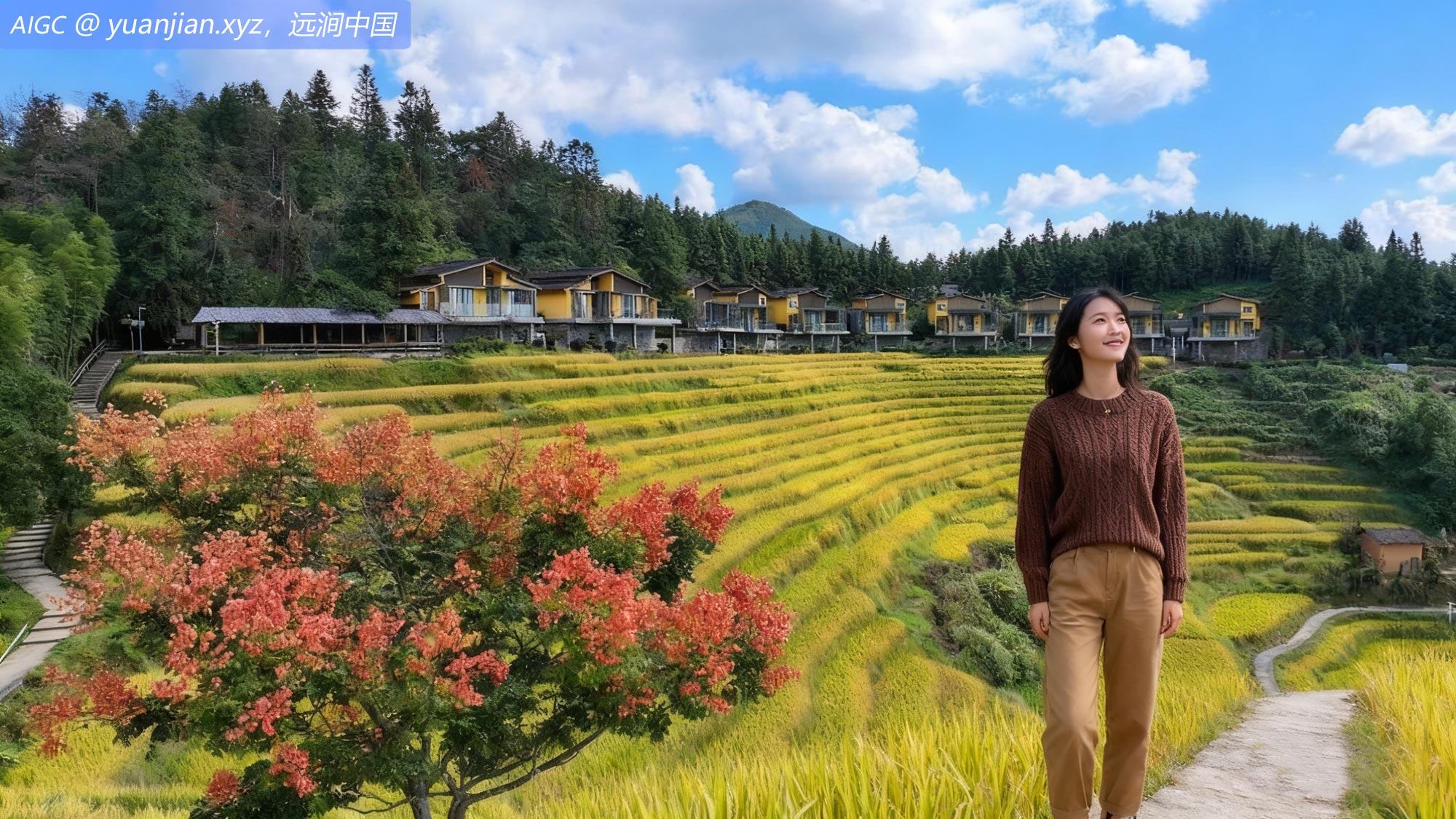 江西赣州上堡乡，层层叠叠的梯田与农家房屋相映成画