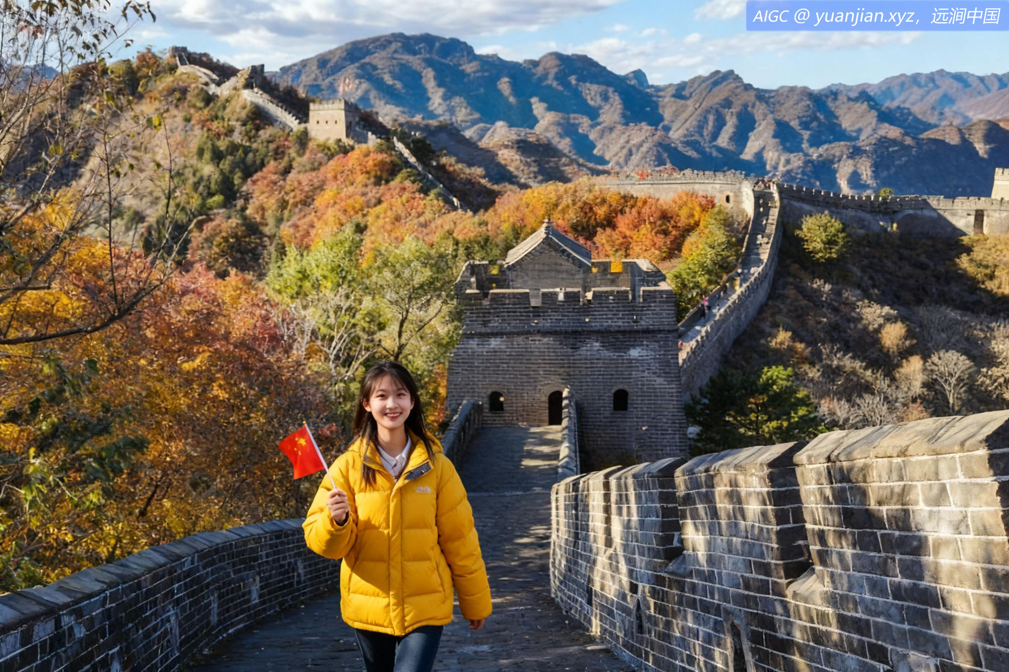 天津市黄崖关长城，山峦间的彩叶层层叠叠、绚烂缤纷