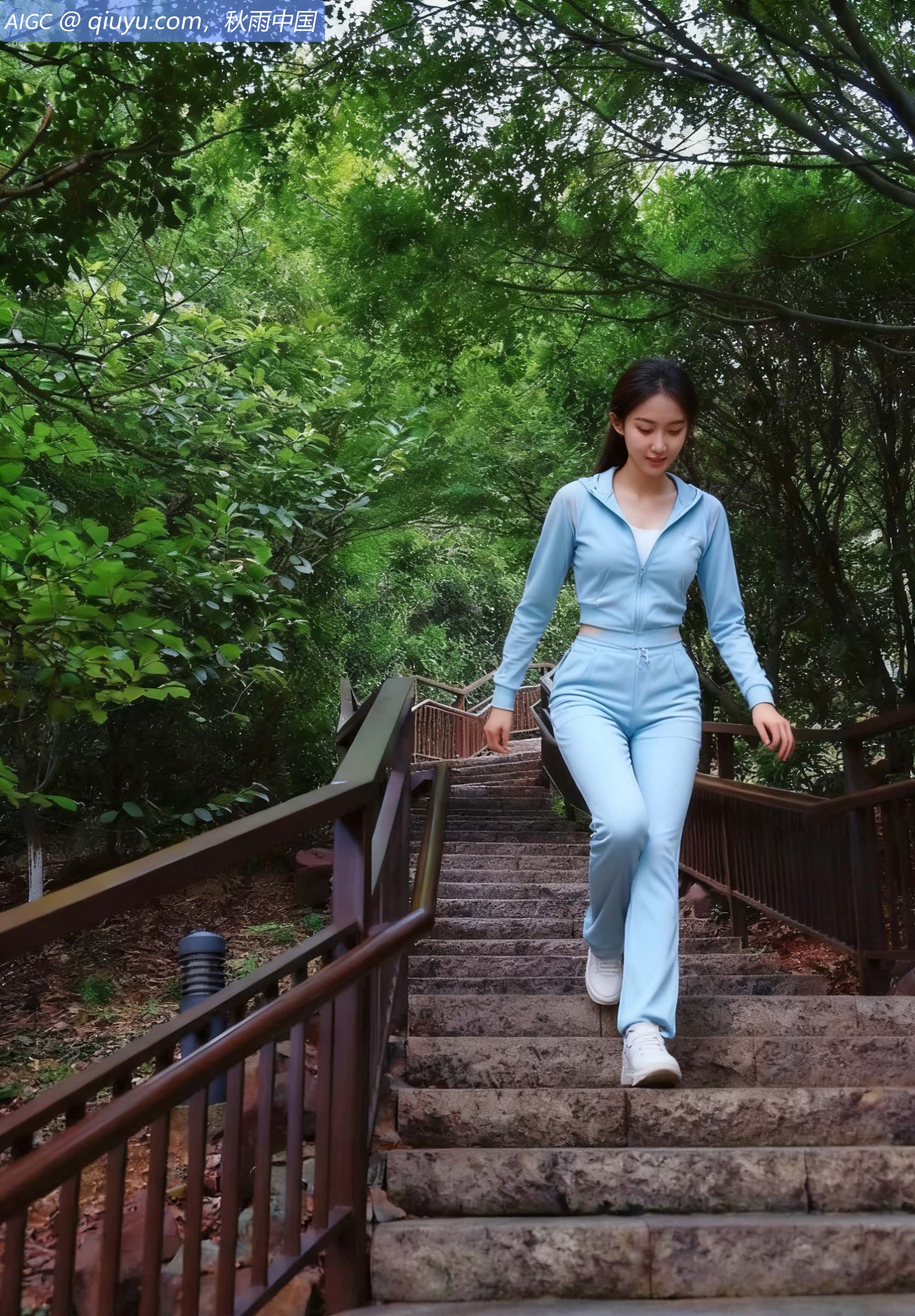 苏州天平山，秋雨后，晨炼中。