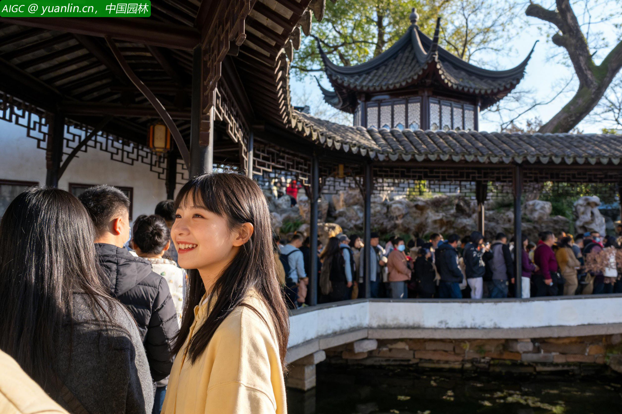 苏州拙政园宜两亭，经修缮后重新开放