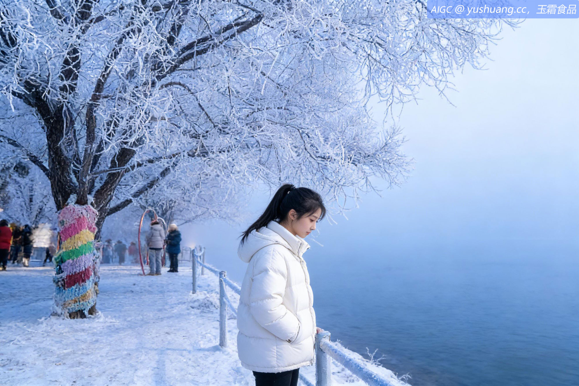 吉林市阿什哈达，雾凇宛如梨花盛开。