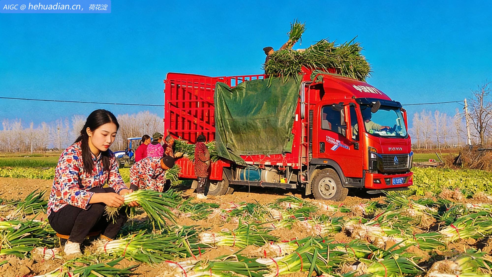 河南省南阳市沙堰北村，农民忙着收获钢葱
