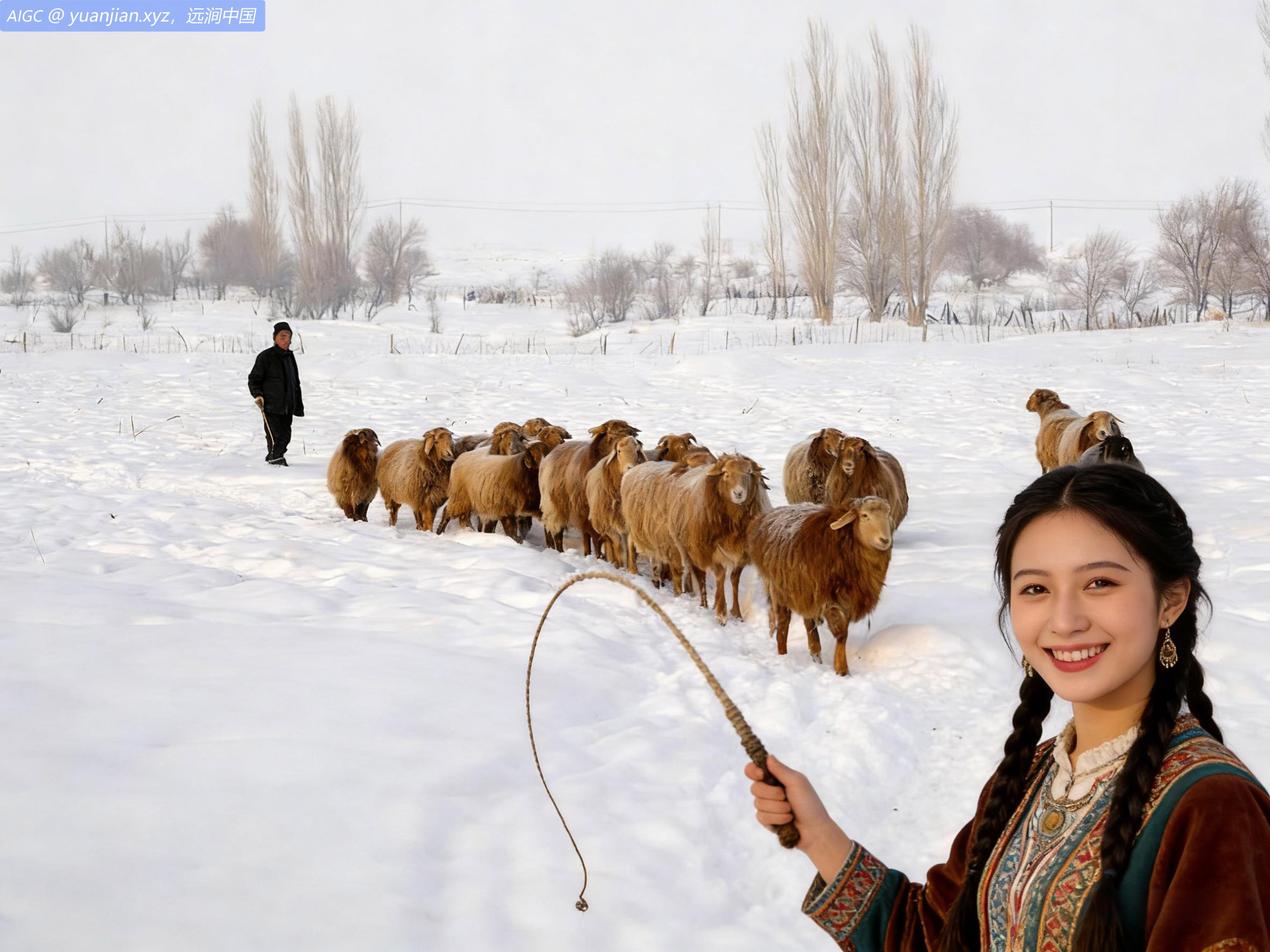 牧民在新疆阿勒泰市阿苇滩镇雪都村牧羊