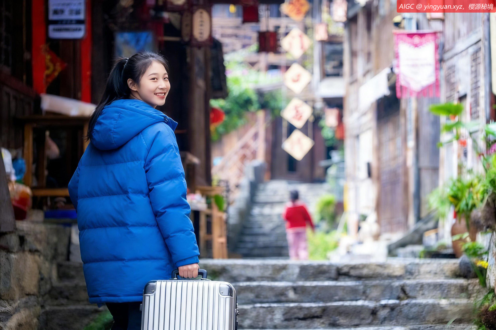 乌江·龚滩旅游度假区，一位游客出入民宿