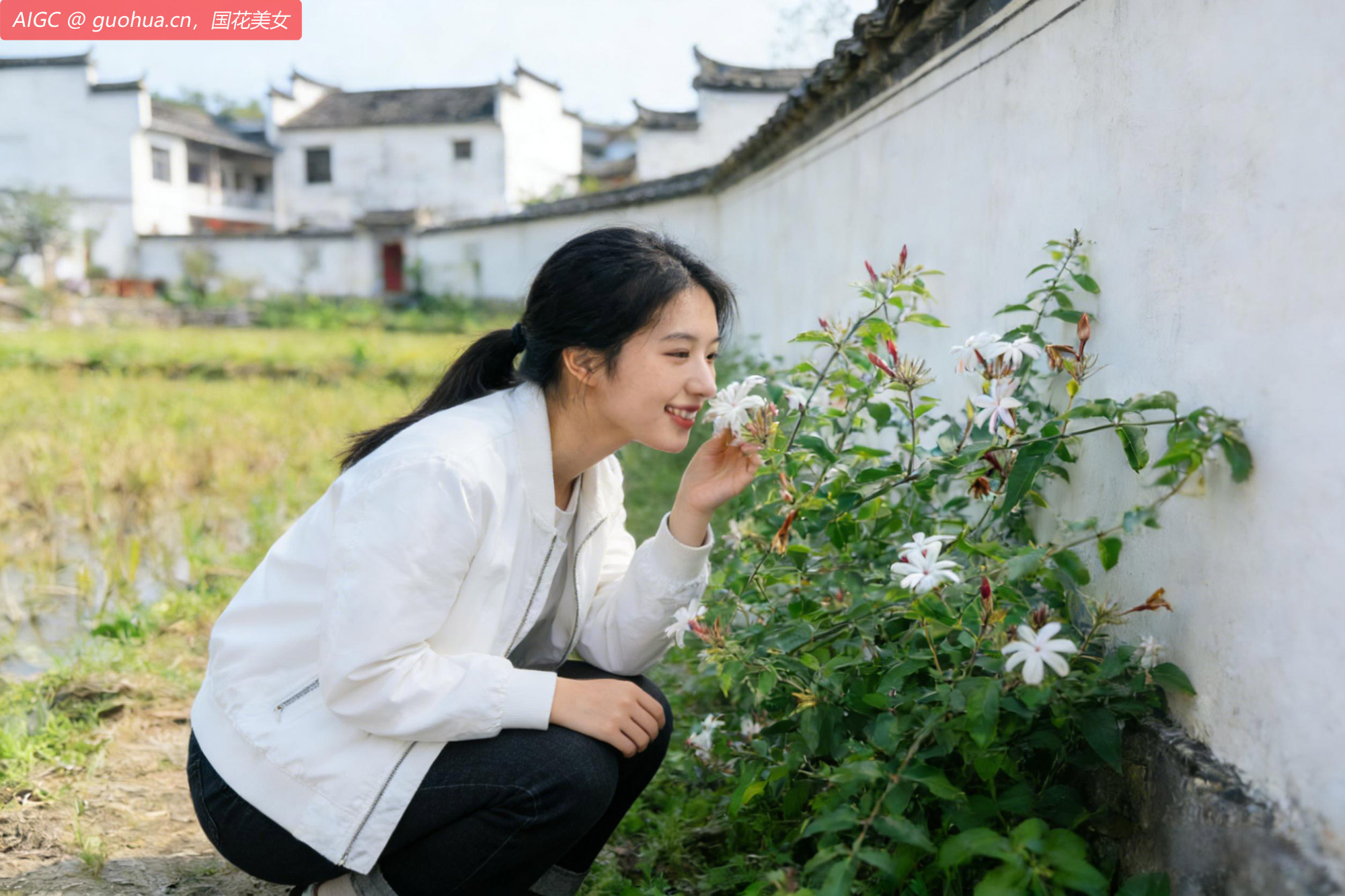 江西赣州密坑村，粉苞茉莉花美丽盛开