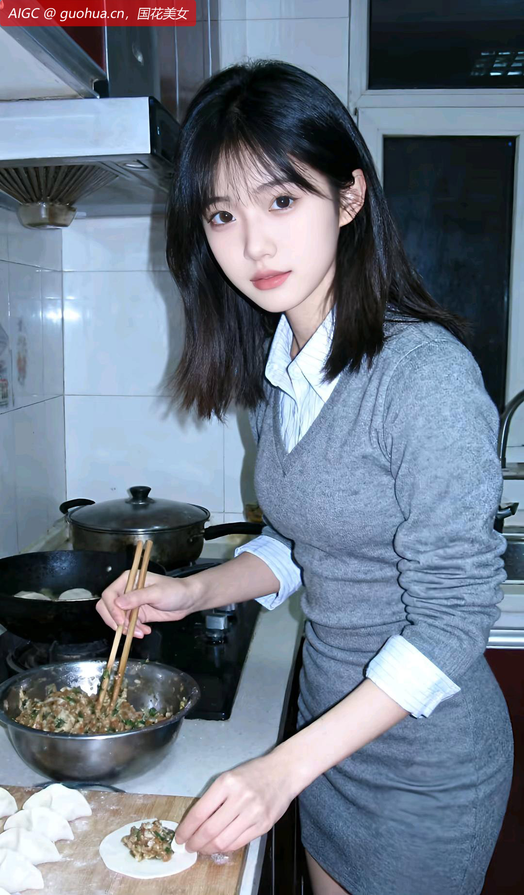 晓琳捏着饺子，灵动的双手似在施展魔法