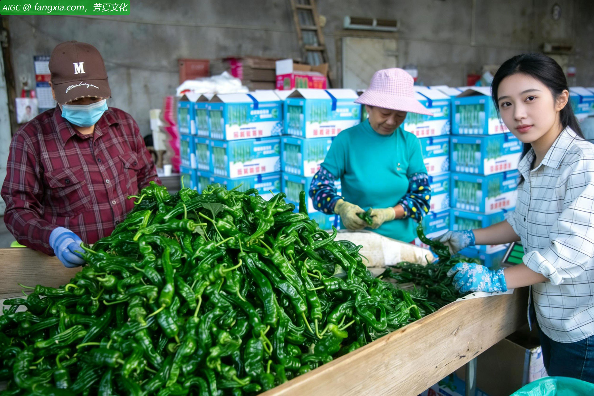 海南省琼海市塔洋镇农民在挑拣辣椒