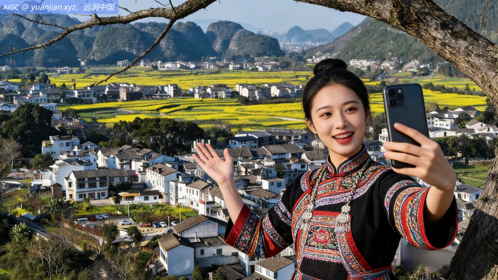 贵州省黔西万峰林千亩油菜花渐次开放