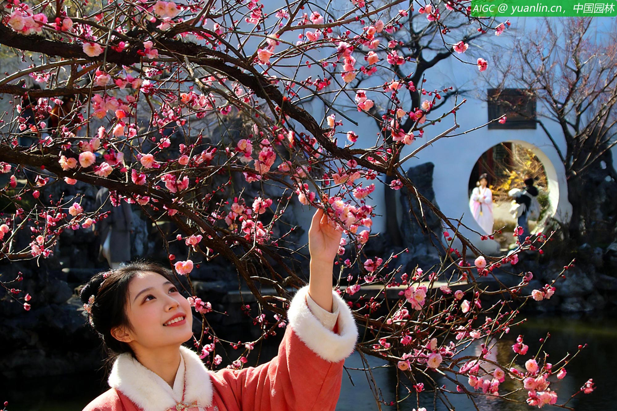 苏州古典园林艺圃内梅花竞相绽放