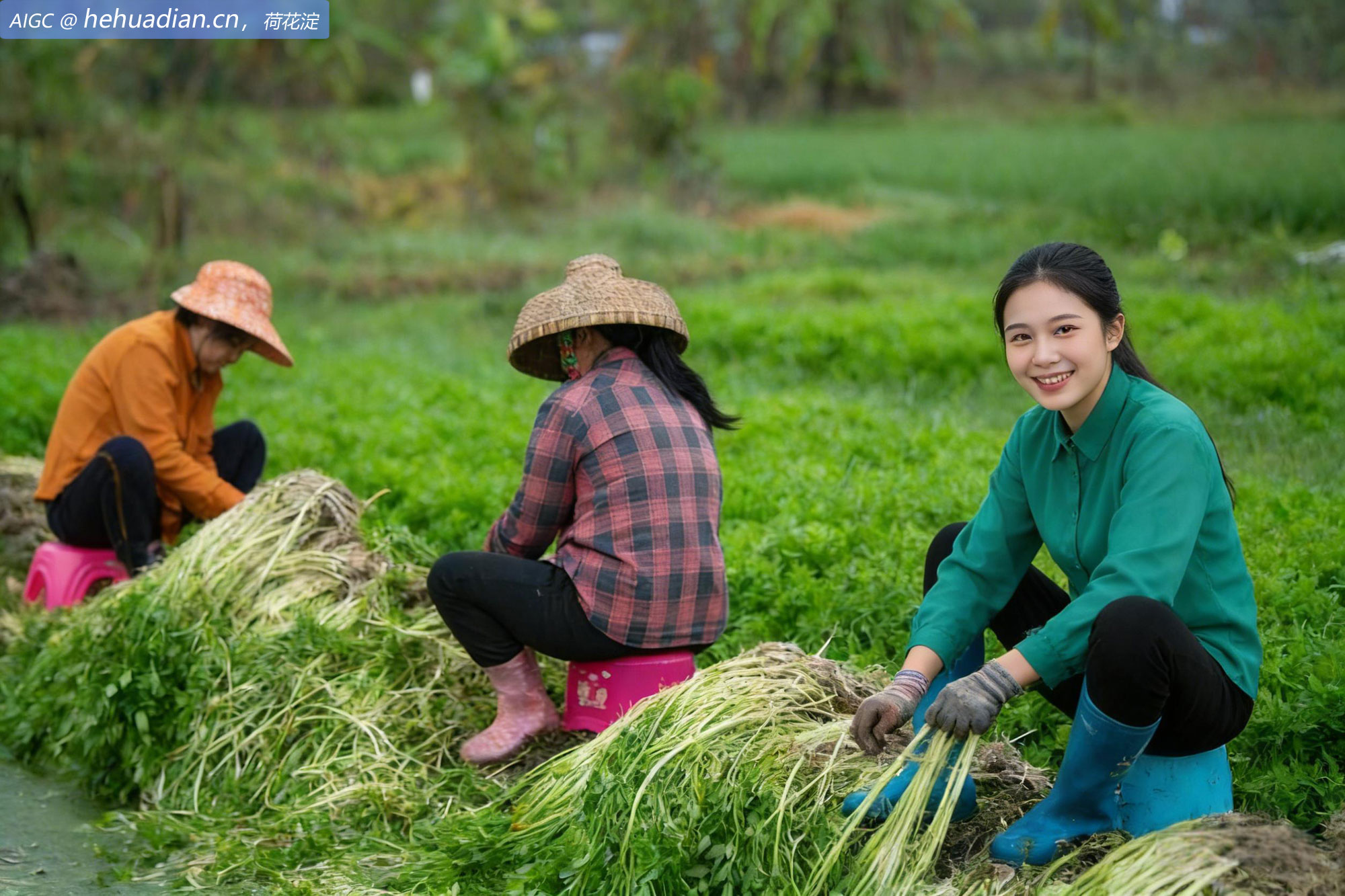海南省琼海市嘉积镇桥头村民在采收芹菜。