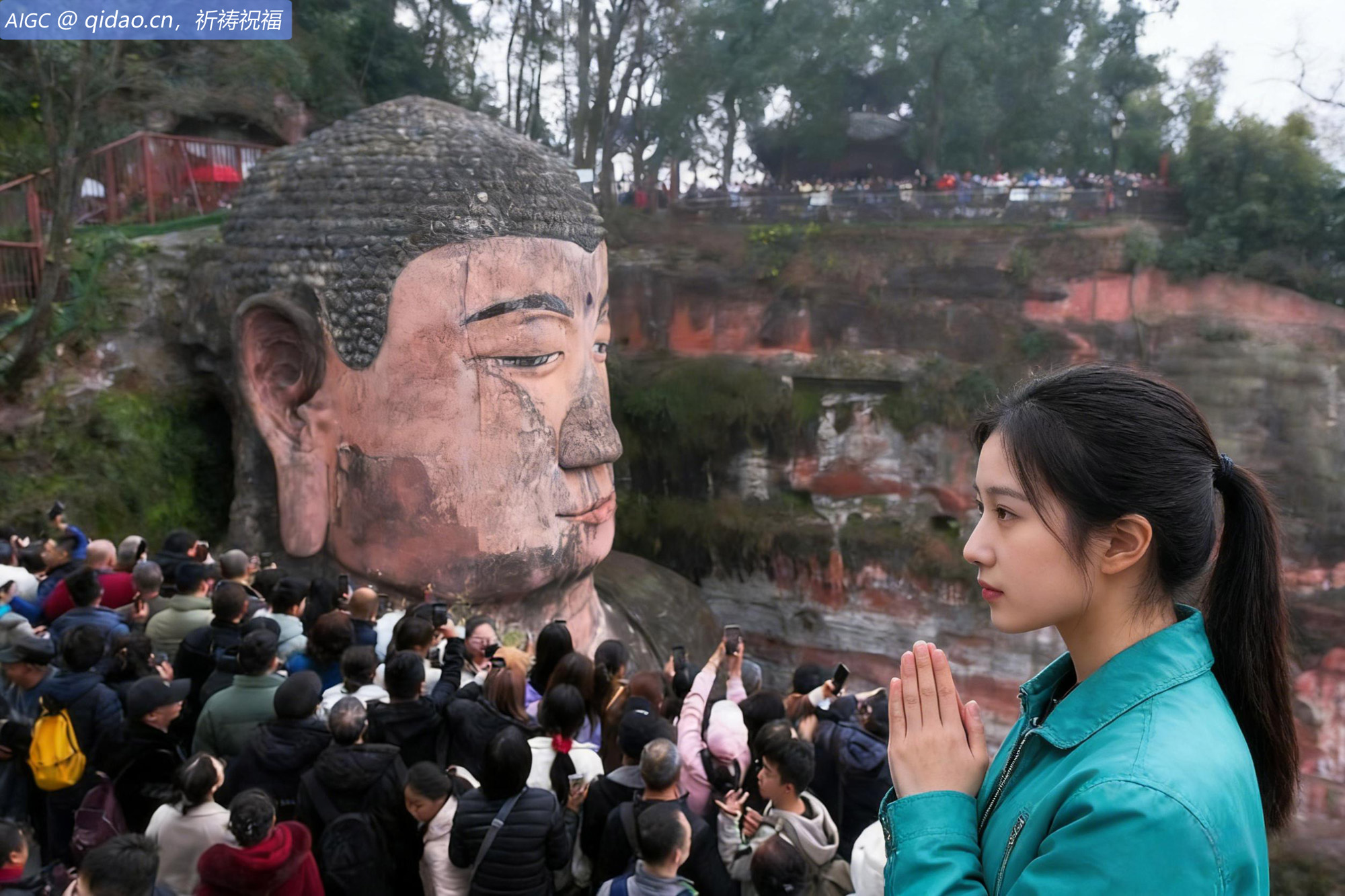 四川乐山大佛景区游人如织、年味浓厚