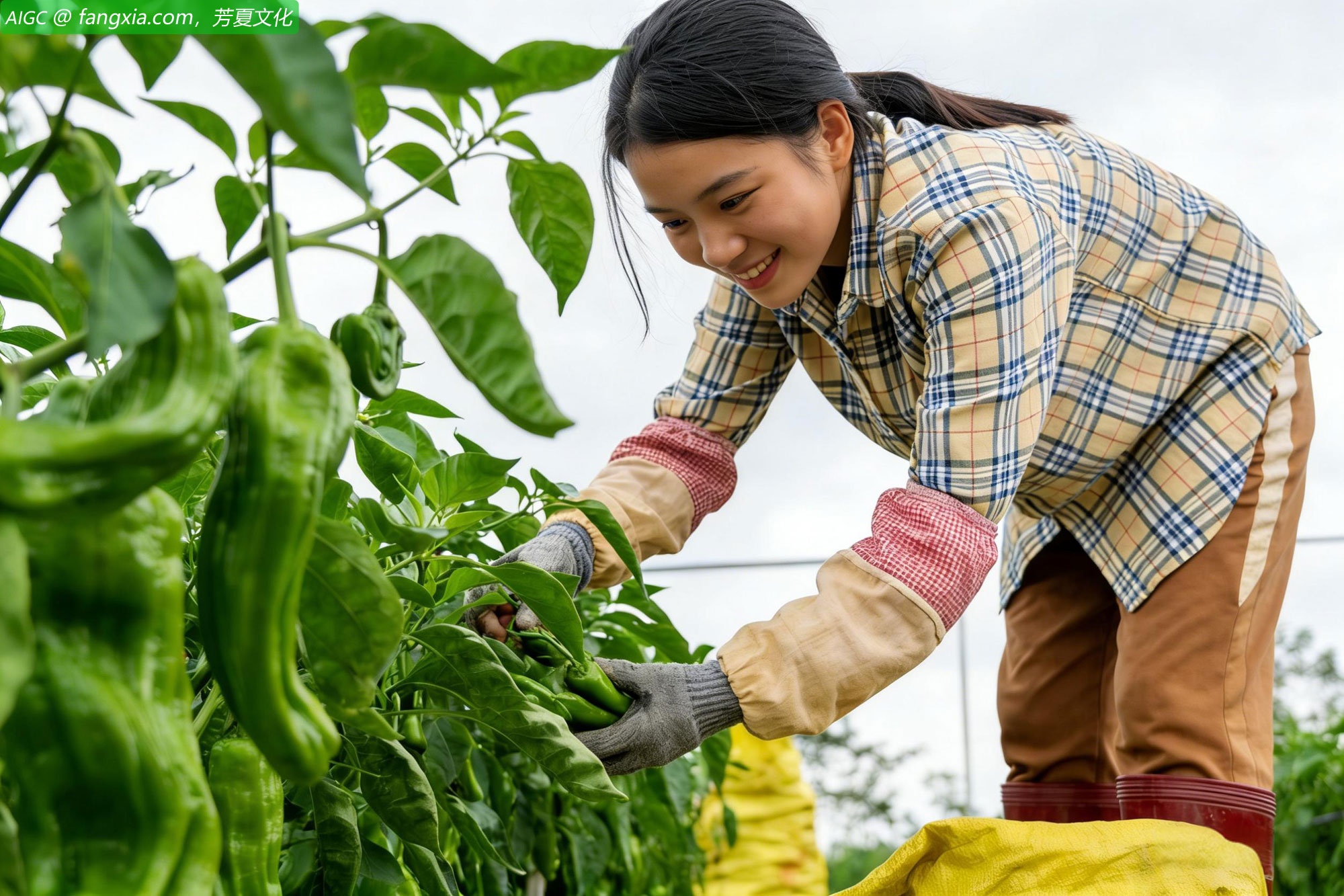 海南省琼海市塔洋镇农民在采收辣椒。