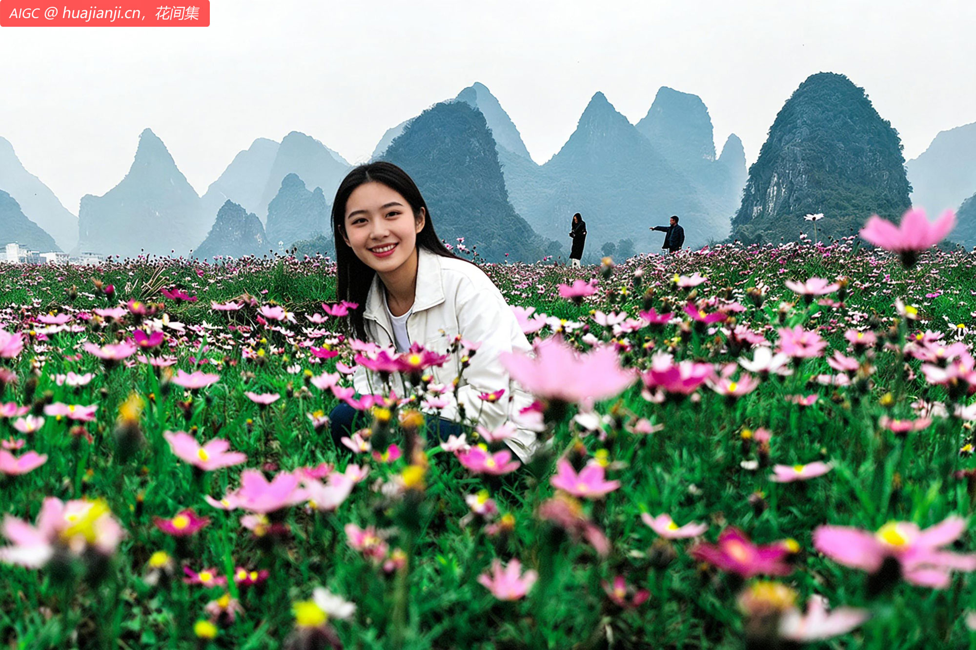 广西桂林田心村，数百亩格桑花率先绽放