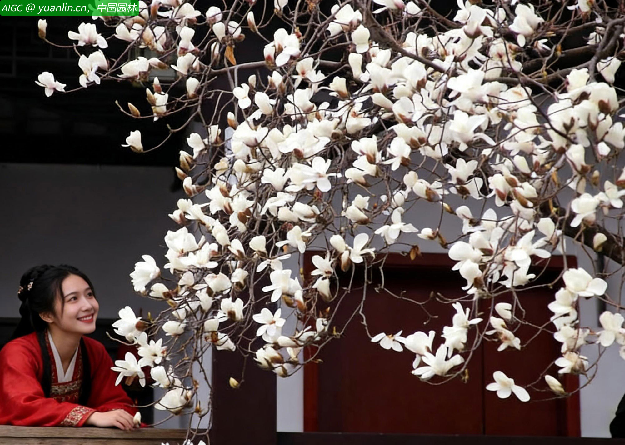 苏州狮子林，玉兰花开。