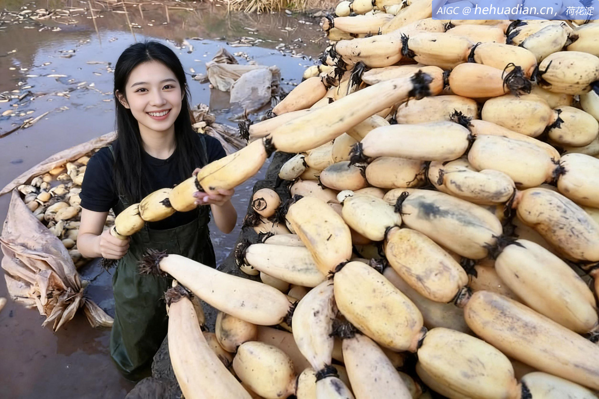 四川省内江市天宫堂村莲藕种植基地，藕农正在整理莲藕