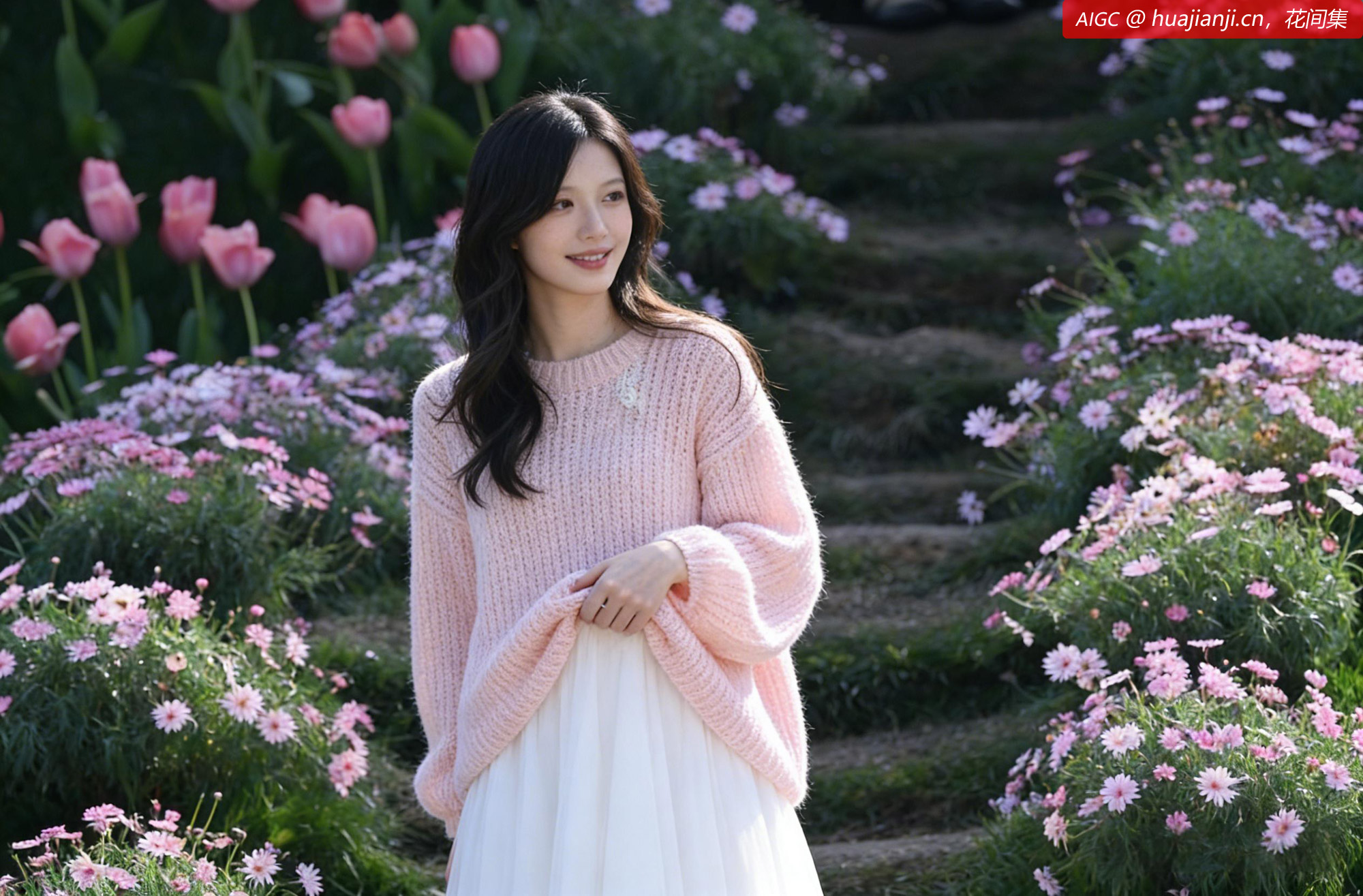 杭州西湖区，游人在鲜花台阶上拍照打卡