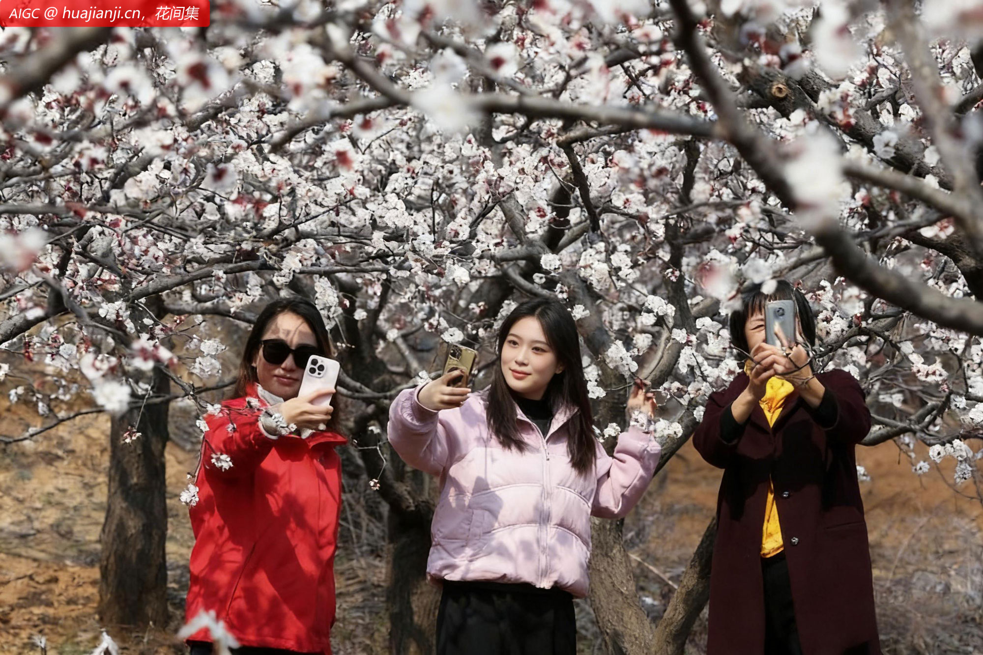 河南禹州市无梁镇王家村的千亩杏花相继盛开