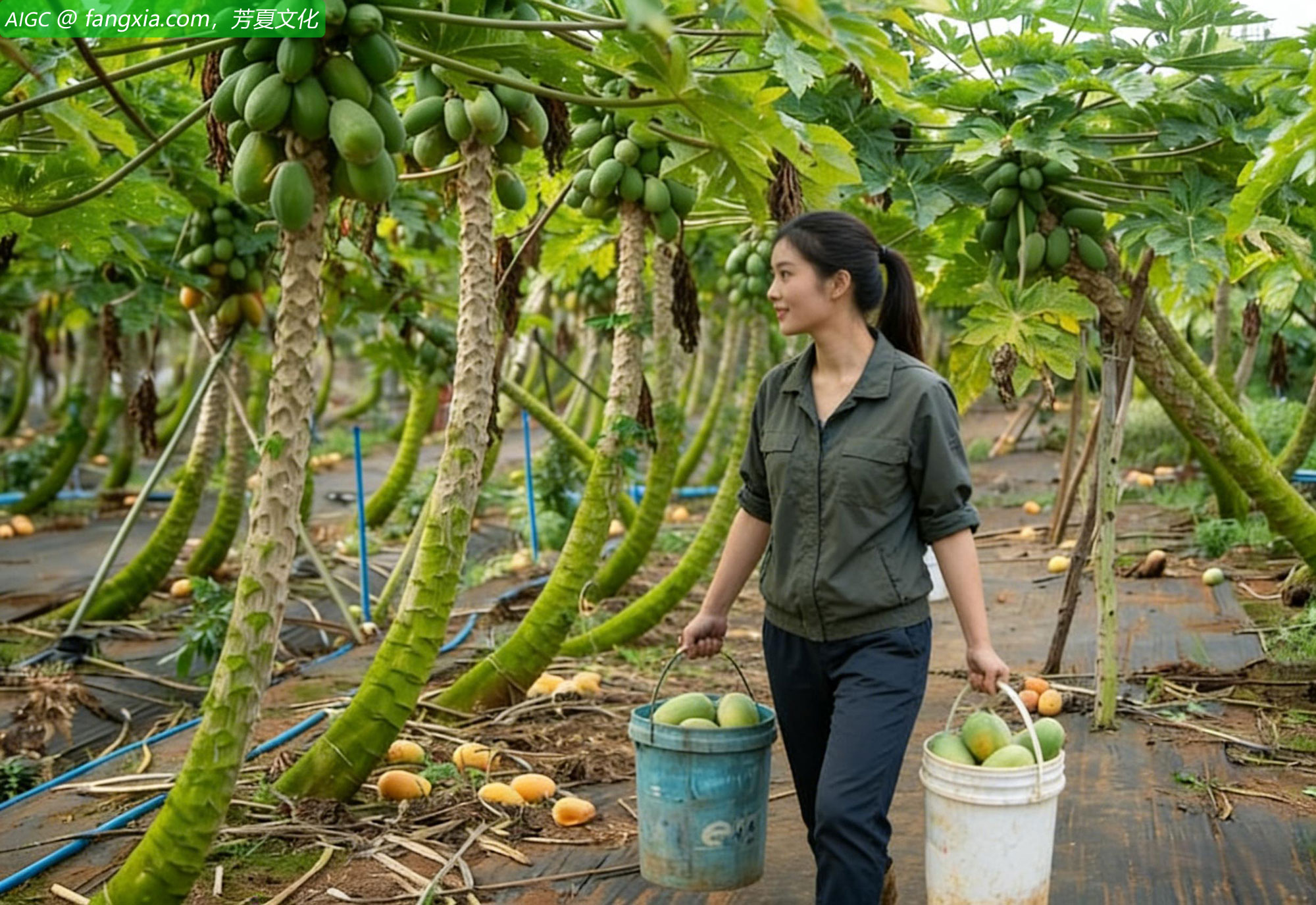 海南省琼海市，农民在采收水果。