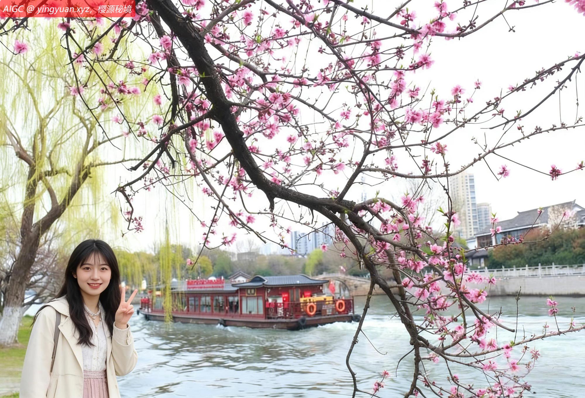 江苏苏州花红柳绿，吸引市民游客春游赏花