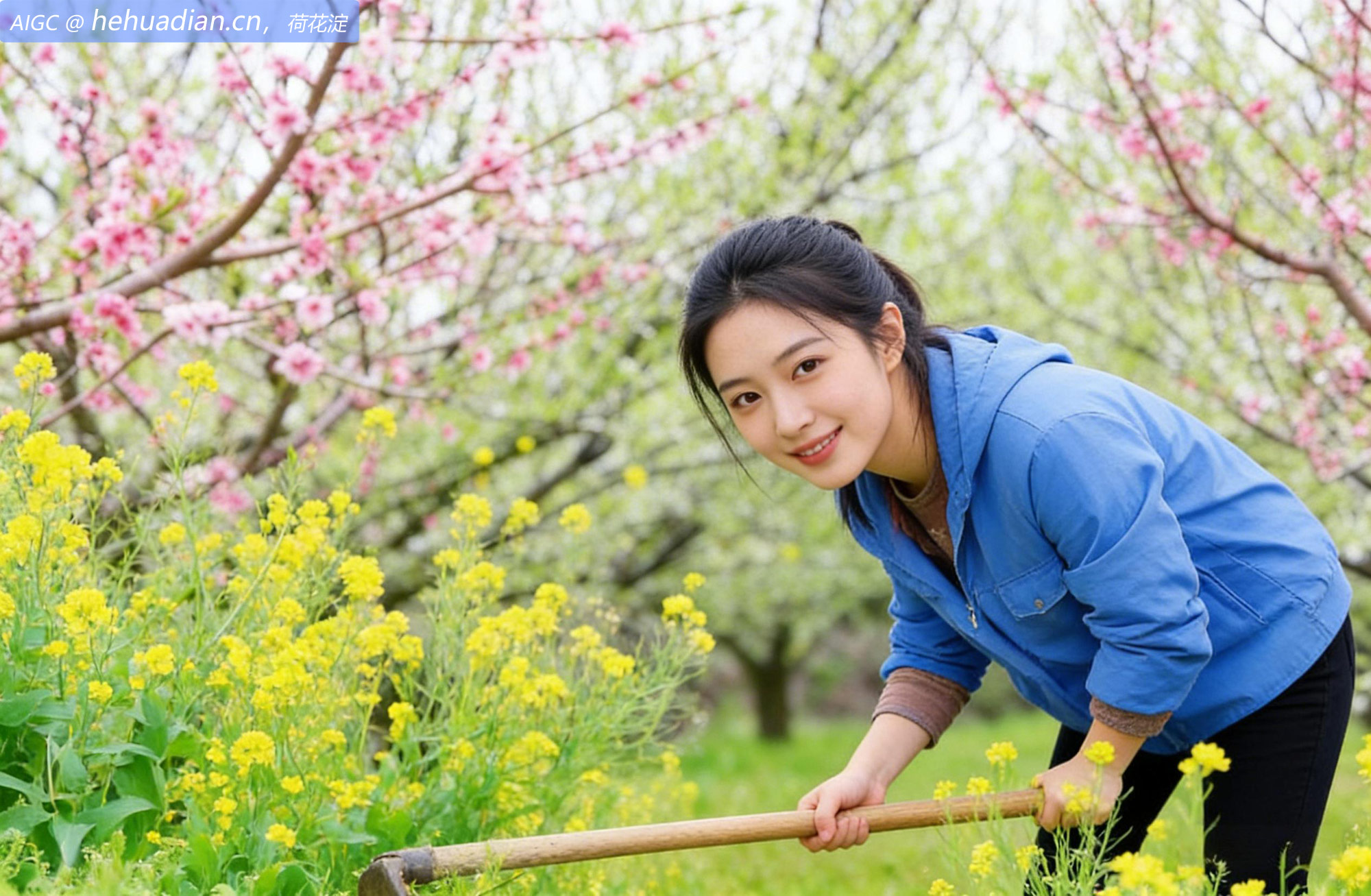 江西吉安杨家岭水库移民村，农民在果园中进行耕作
