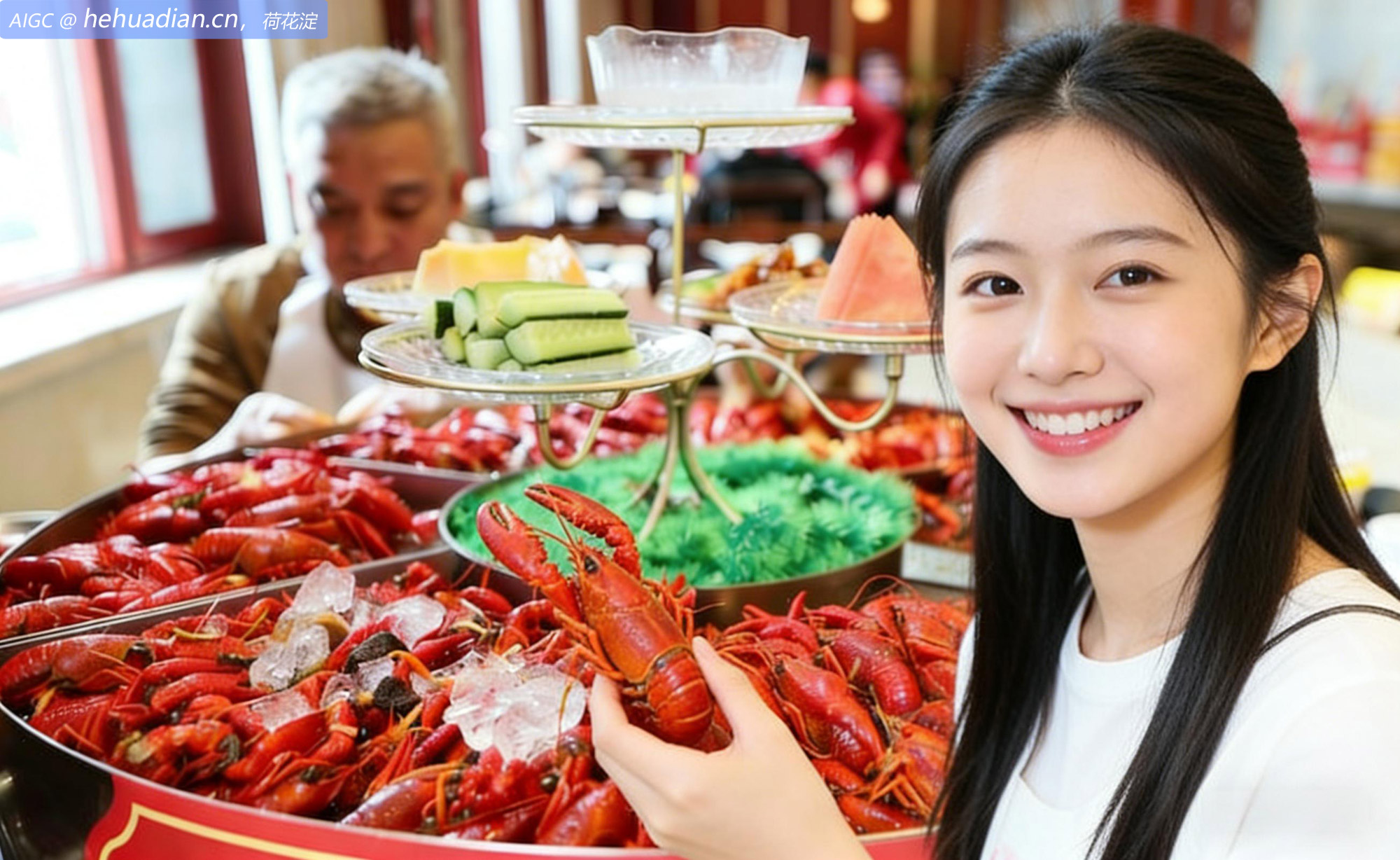 江苏省淮安市盱眙县城区一家酒店，游客品尝小龙虾