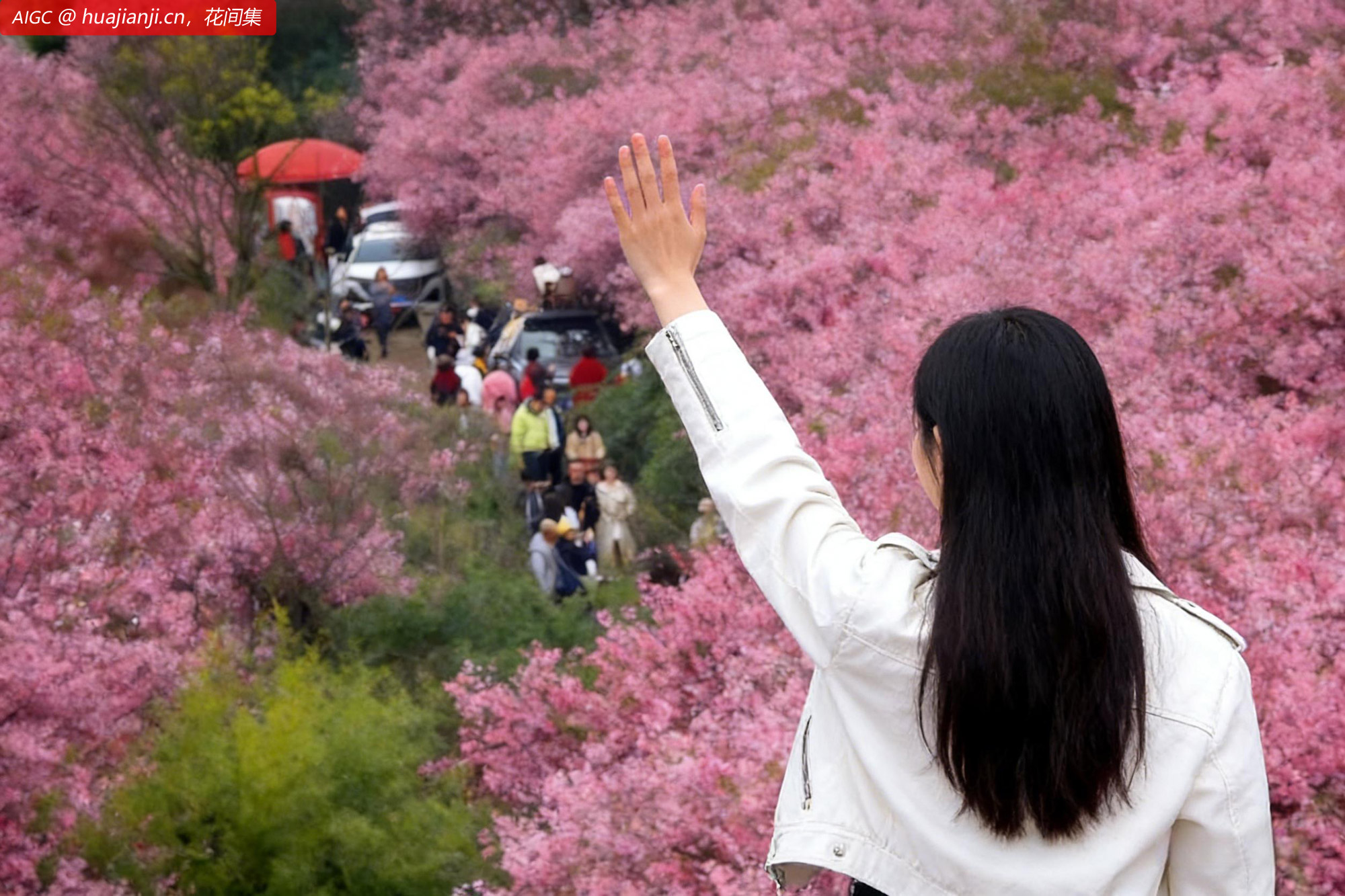 贵州清镇，红枫湖畔右二村千亩海棠花正值盛花期