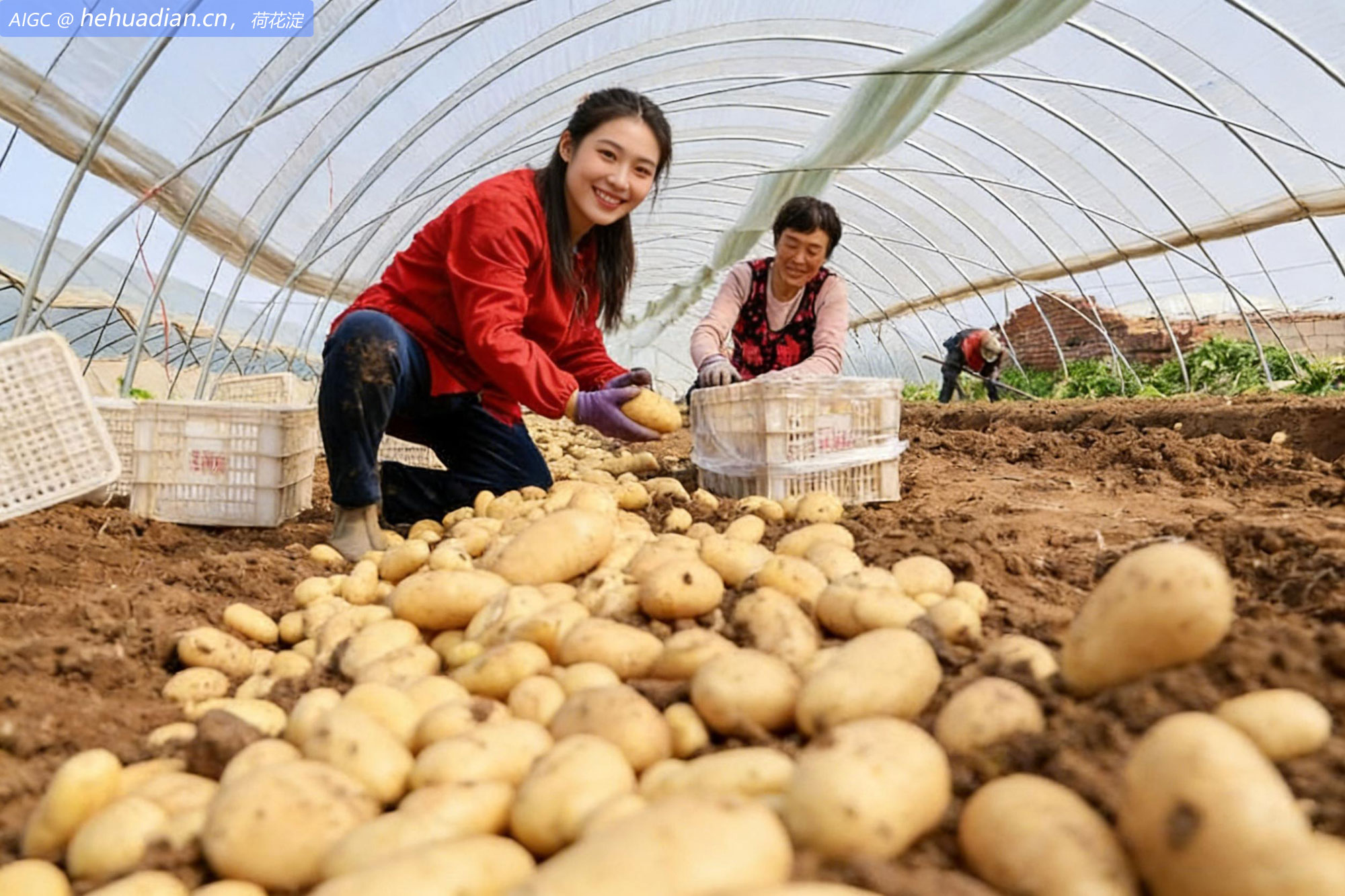 山东省滕州市大坞镇马楼村民正在收获春季马铃薯