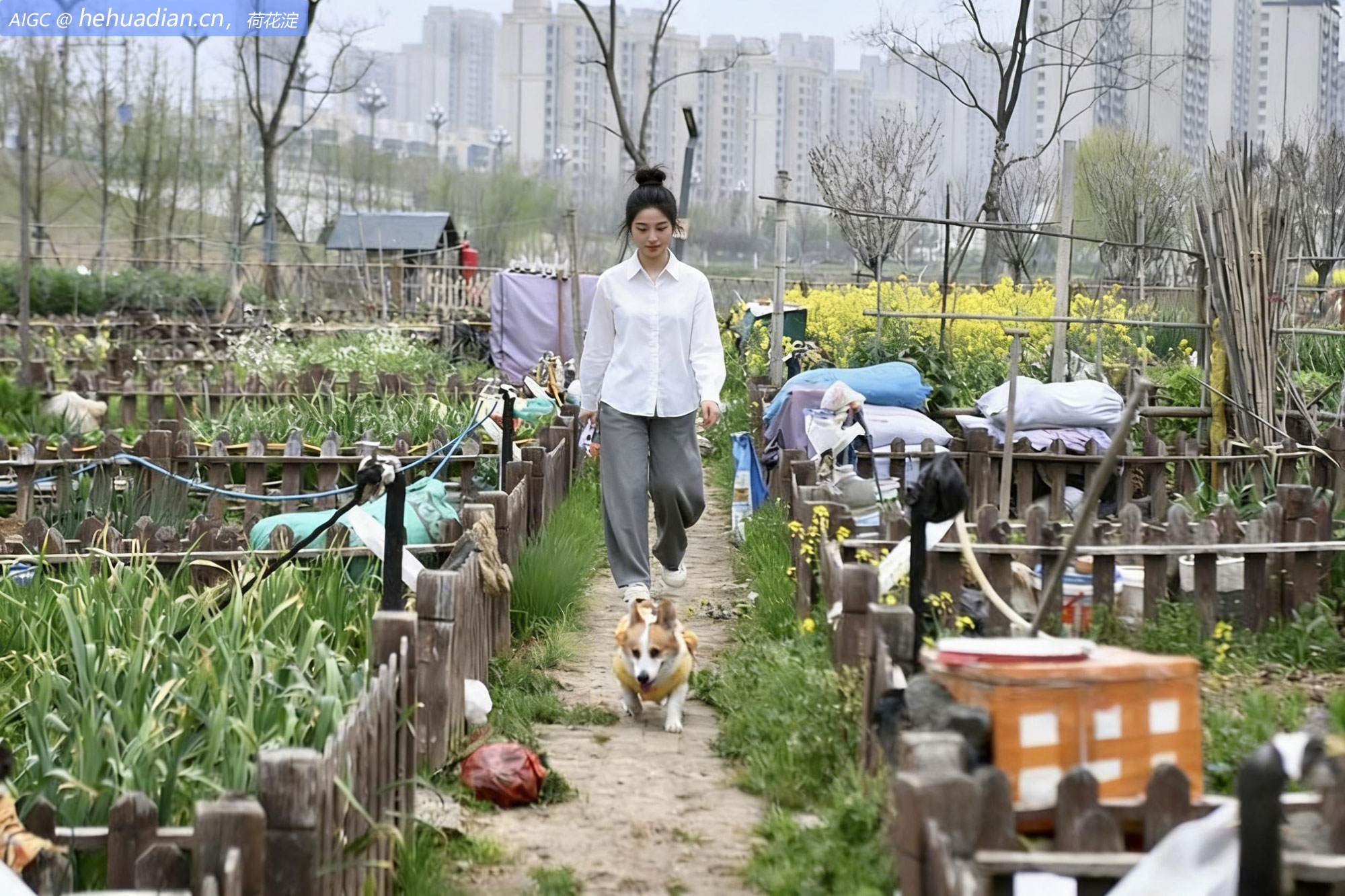 安徽合肥市肥西县派园，“城市农夫”经过共享菜园。