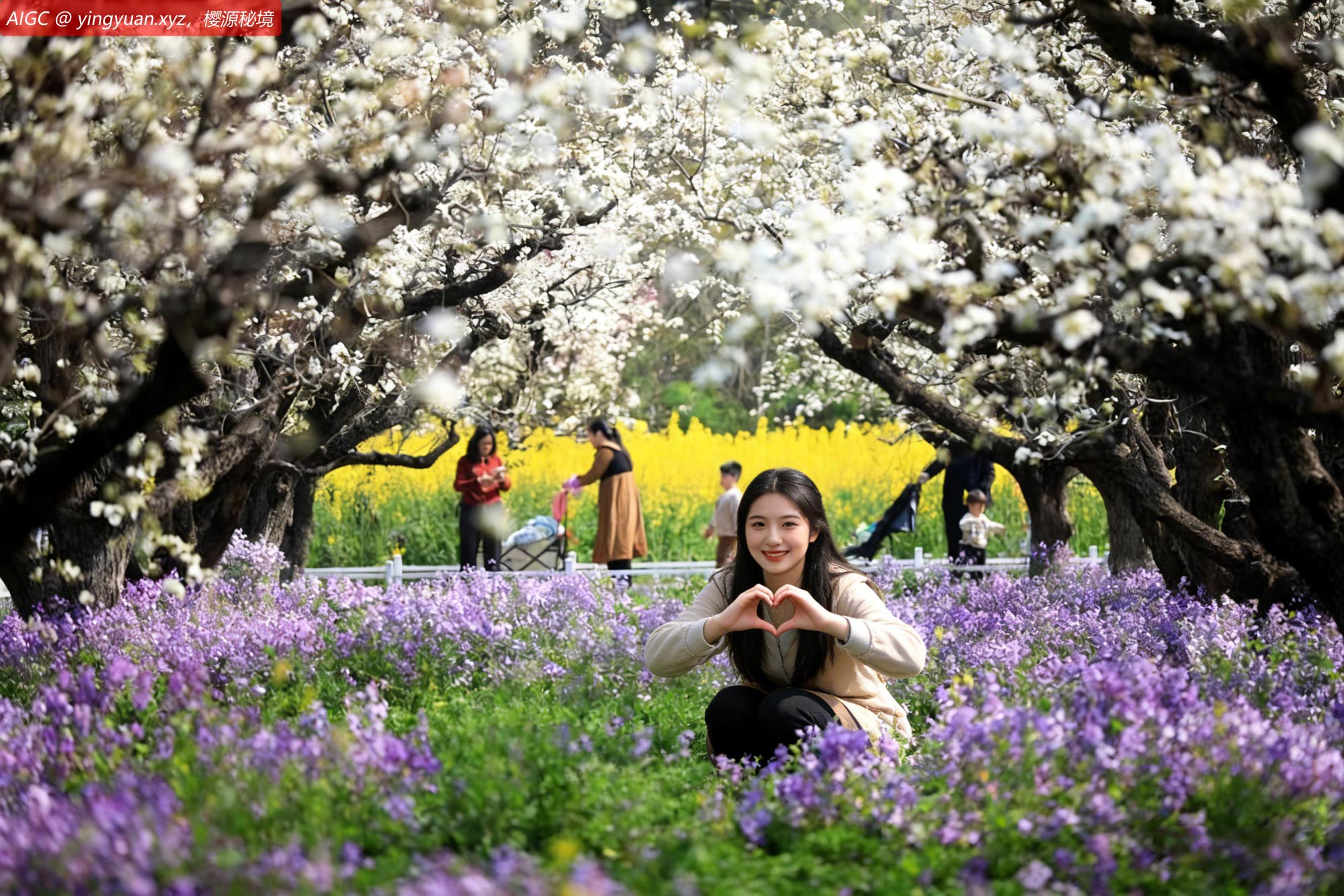 江苏省淮安市古黄河生态民俗景区油菜花、梨花、二月兰盛开
