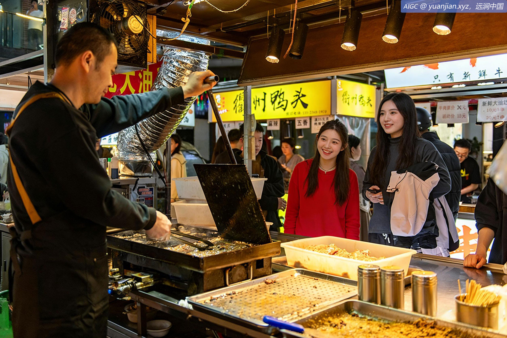 浙江金华开发区金谷夜市，市民正在选购、品尝美食。