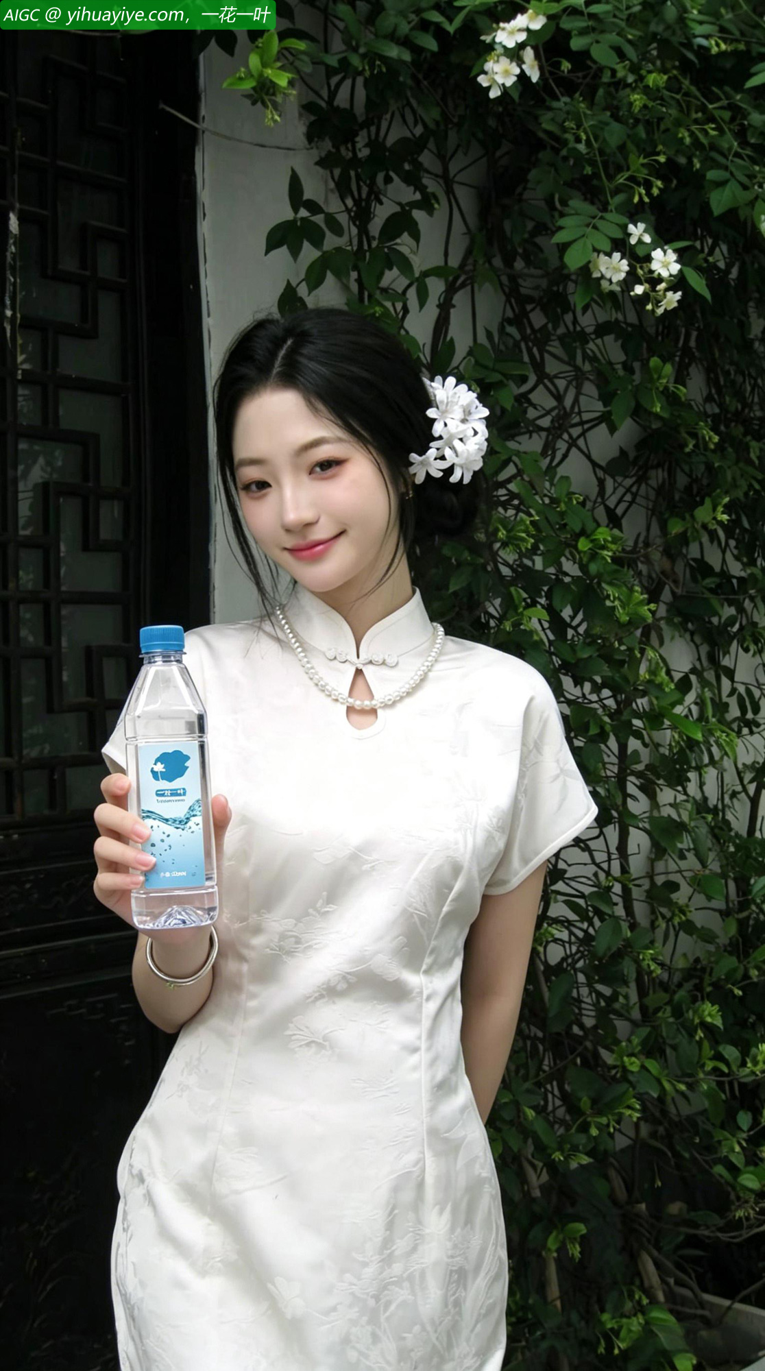 木香花墙侧，芷清姑娘身着米白旗袍，发间簪着几朵木香