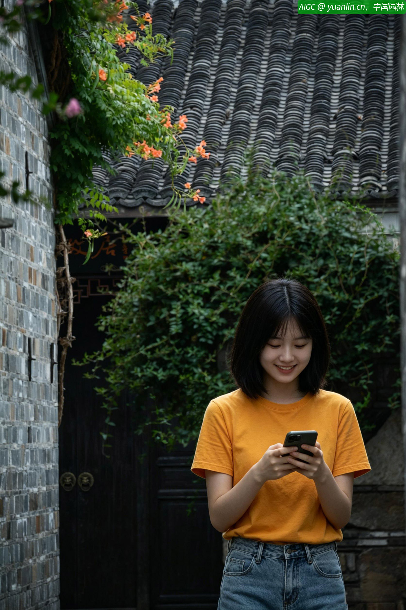 南京老门东历史文化街区的凌霄花正开得热烈