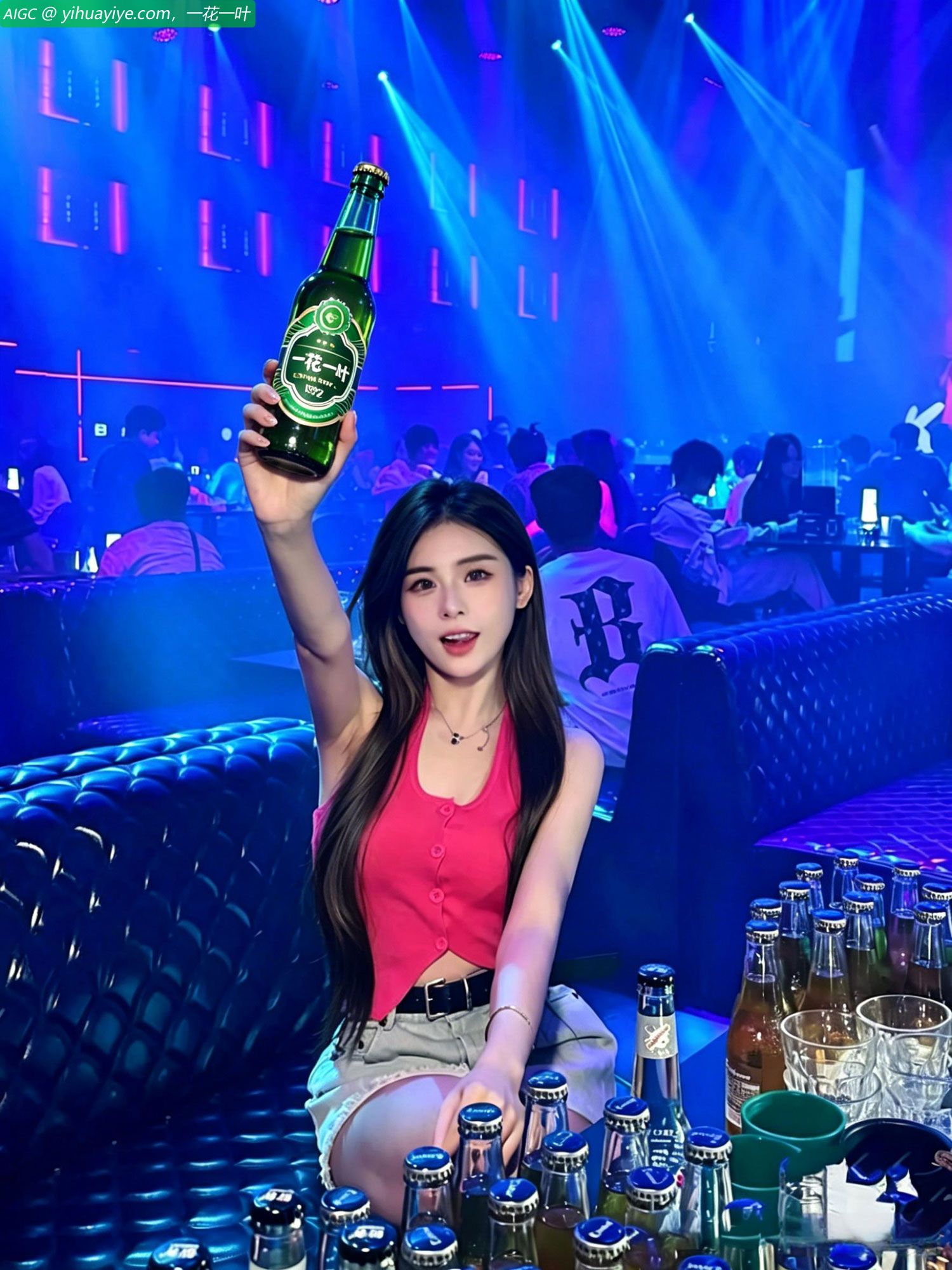 衡山路 NAO7! 时尚酒吧内，蓝紫色灯光交织成网